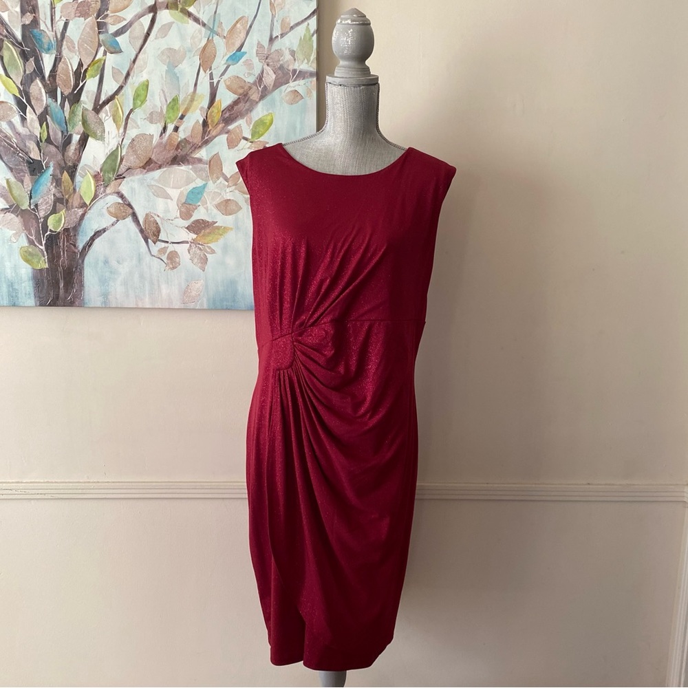 ENFOCUS ❤️ DEEP RED WITH SPARKLE FRONT GATHER WOMEN DRESS SIZE 16W 🌟EUC🌟